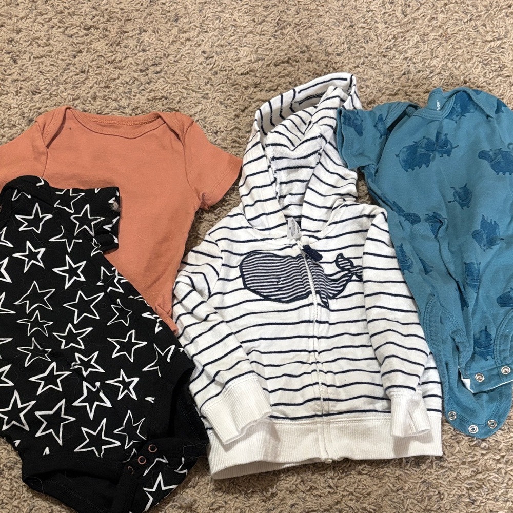 Striped Whale Hoodie and Bodysuits Set